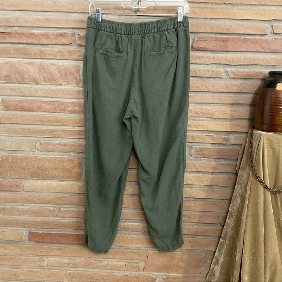 Linen Blend Pull On Pants Small Tapered Leg Green - Picture 5 of 8